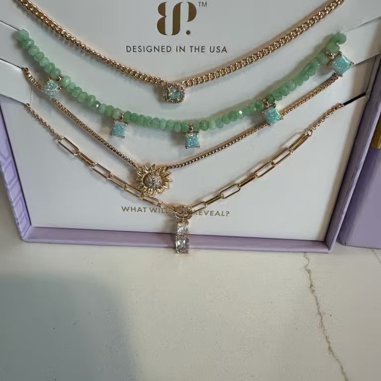 Chic Gold And Green Necklace Set